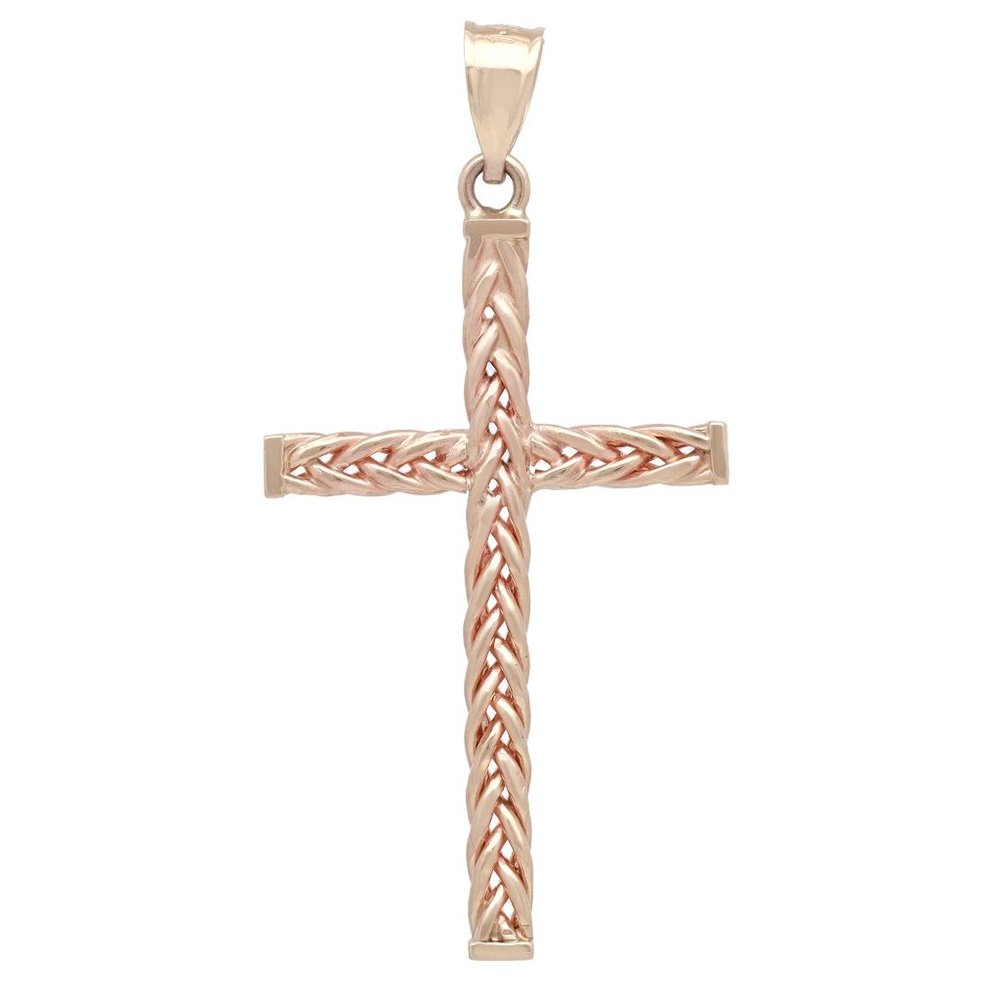 Rachel Koen Chain Link Textured Cross Pendant 14K Yellow Gold